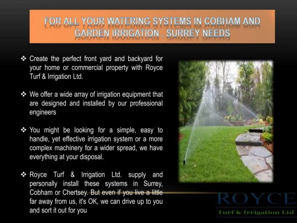 For All Your Watering Systems In Cobham And Garden Irrigation, Surrey Needs