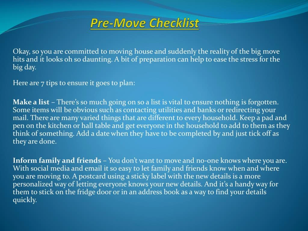 pre move checklist