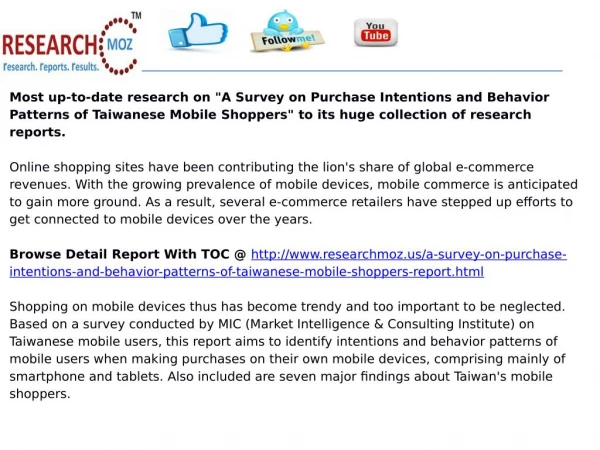 A Survey on Purchase Intentions and Behavior Patterns of Taiwanese Mobile Shoppers