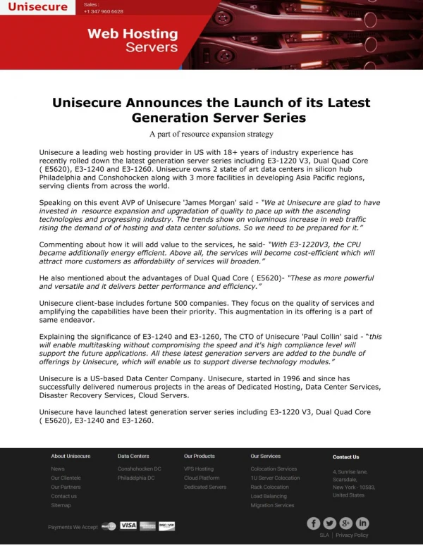 Unisecure Announces the Launch of its Latest Generation Server Series