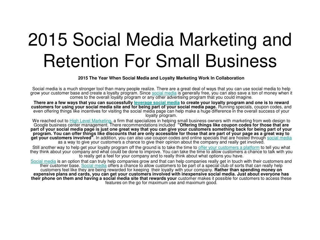 2015 social media marketing and retention for small business