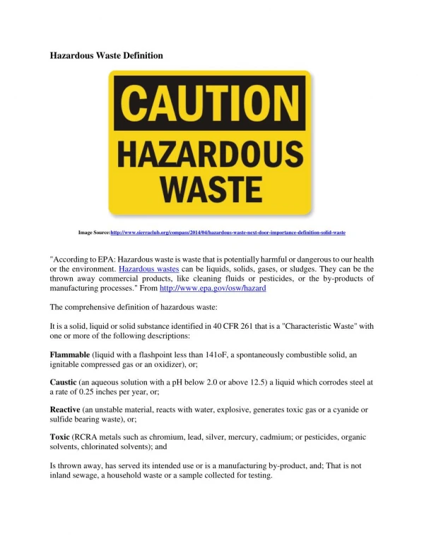 Definition of Hazardous Waste