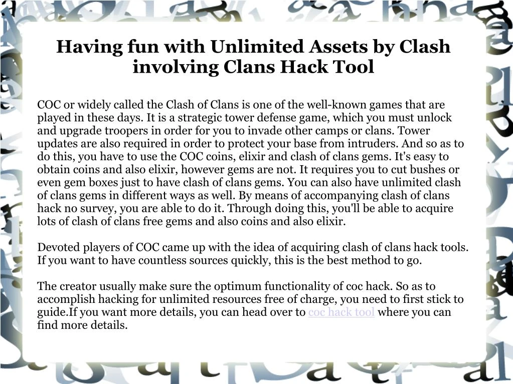 having fun with unlimited assets by clash involving clans hack tool