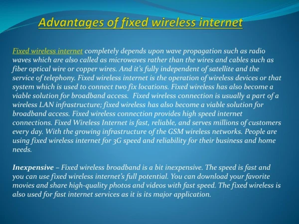 Advantages of fixed wireless internet