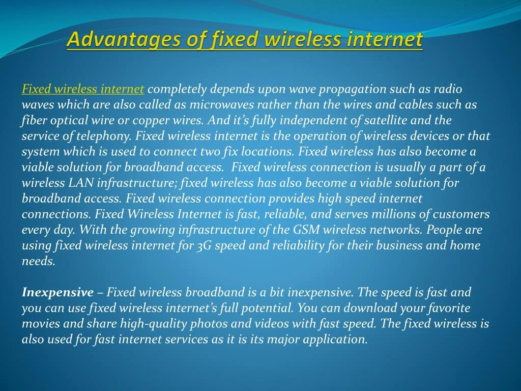 advantages of fixed wireless internet