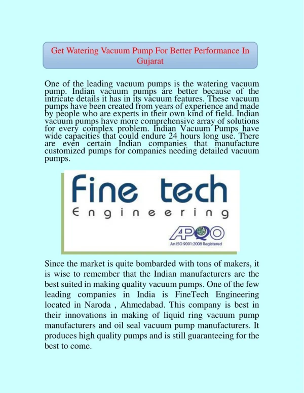 Get Watering Vacuum Pump For Better Performance In Gujarat