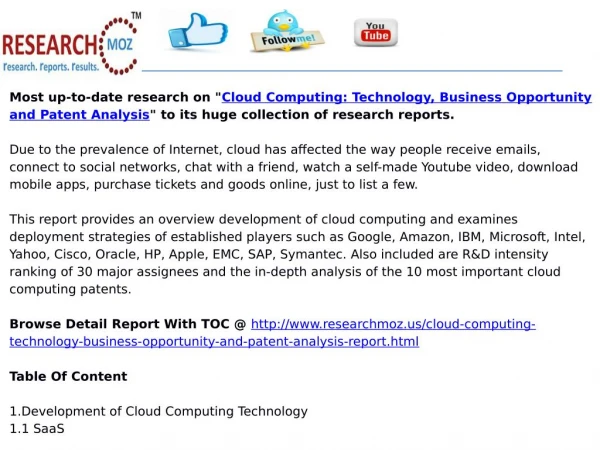 Cloud Computing: Technology, Business Opportunity and Patent Analysis