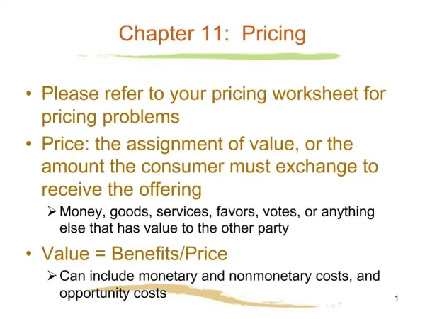 Chapter 11: Pricing