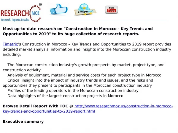 Construction in Morocco - Key Trends and Opportunities to 2019
