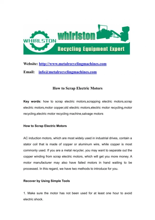 How to Scrap Electric Motors