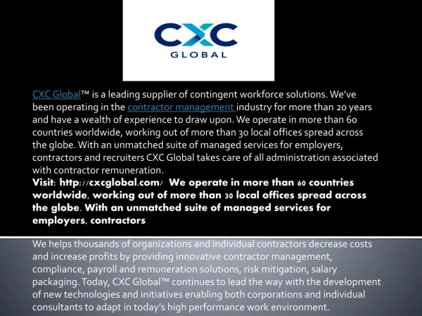 Vendor Management Services,Employment Classification  : Cxcglobal.com