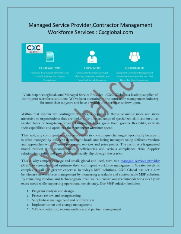 Managed Service Provider,Contractor Management Workforce Services : Cxcglobal.com