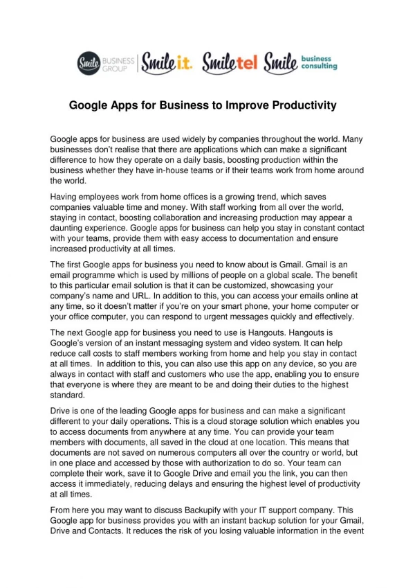 Google Apps for Business to Improve Productivity