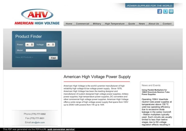 American High Voltage Power Supply