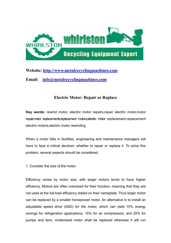 Electric Motor: Repair or Replace