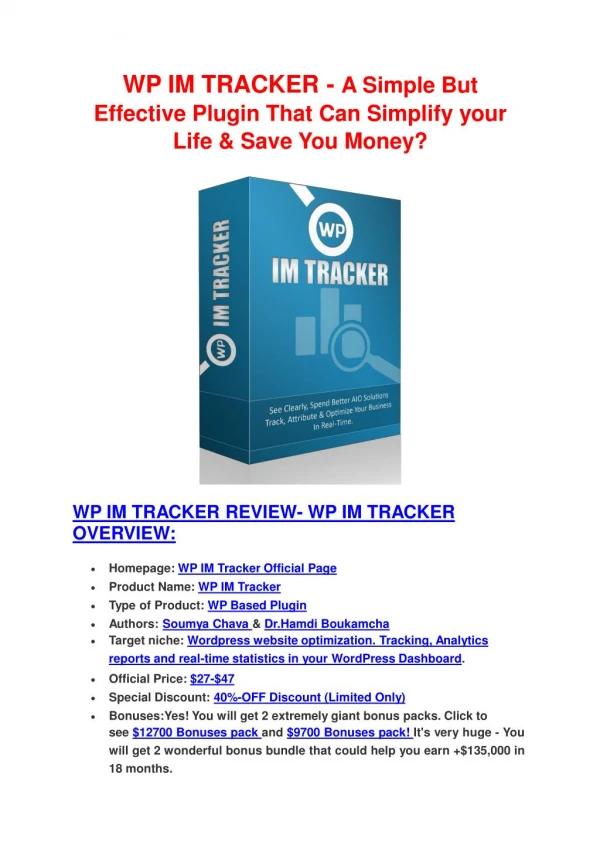 SPECIAL review of WP IM Tracker and Exclusive bonuses with 100 items