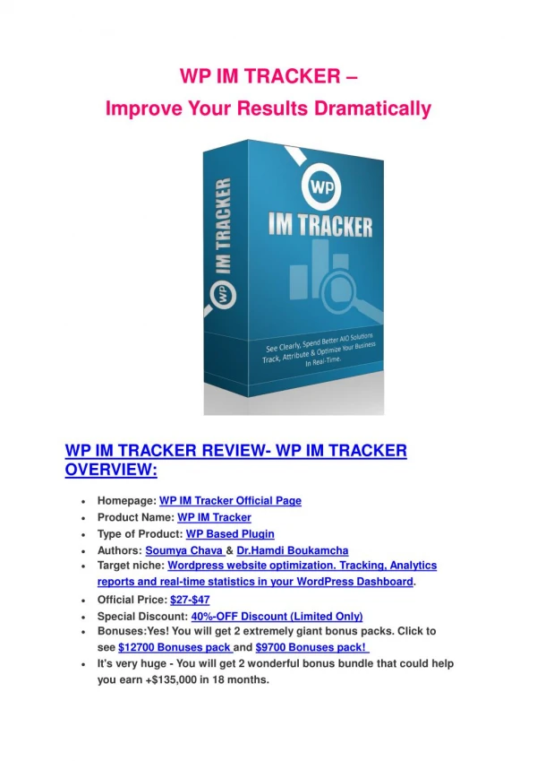 Particular review and EXCLUSIVE bonuses of WP IM Tracker