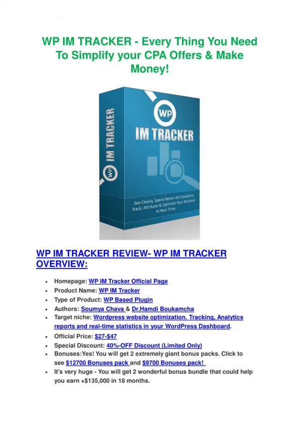 Demo Review of WP IM Tracker and big bonus packs