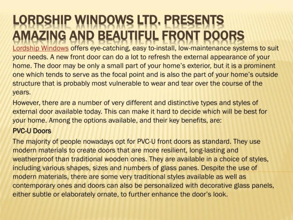 Lordship Windows Ltd. Presents Amazing and Beautiful Front Doors