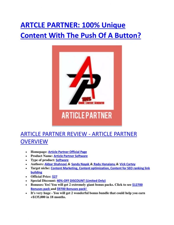 Article Partner review in detail and massive bonuses included