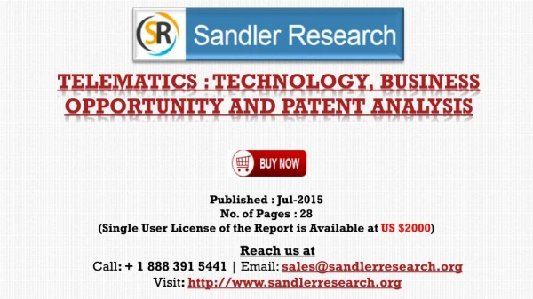 Telematics: Technology, Business Opportunity and Patent Analysis Industry Growth Prospects and 2019 Insight