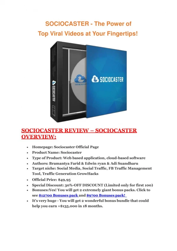 SocioCaster review in detail and amazing bonuses with 100 items