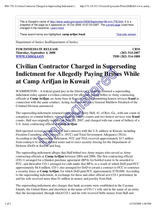 Blog 16 Civilian Contractor Charged for Paying Bribes