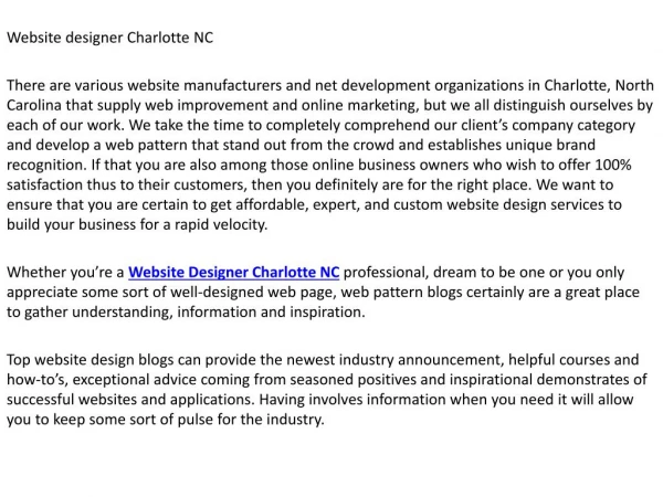 Website designer Charlotte NC
