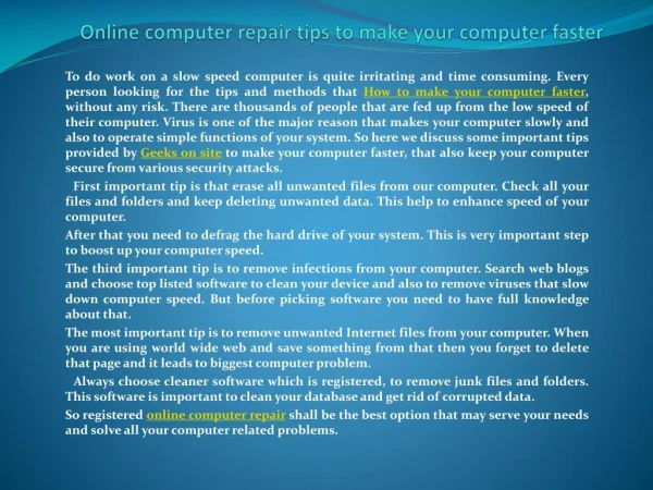 Online computer repair tips to make your computer faster