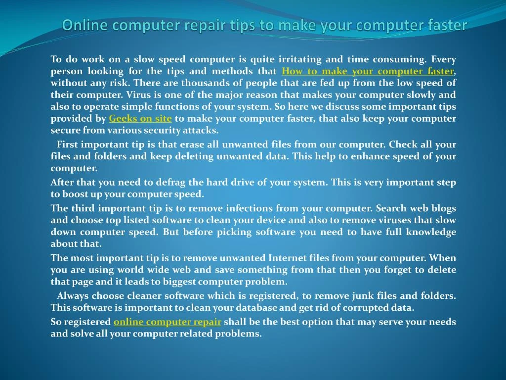 online computer repair tips to make your computer faster