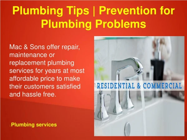 Plumbing Tips | Prevention for Plumbing Problems