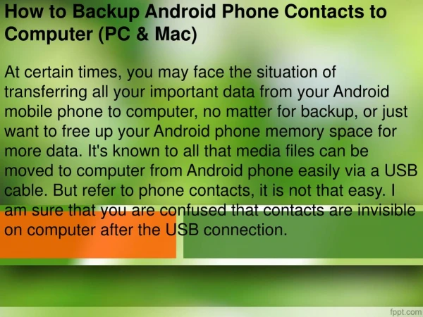 How to Backup Android Phone Contacts to Computer (PC & Mac)?