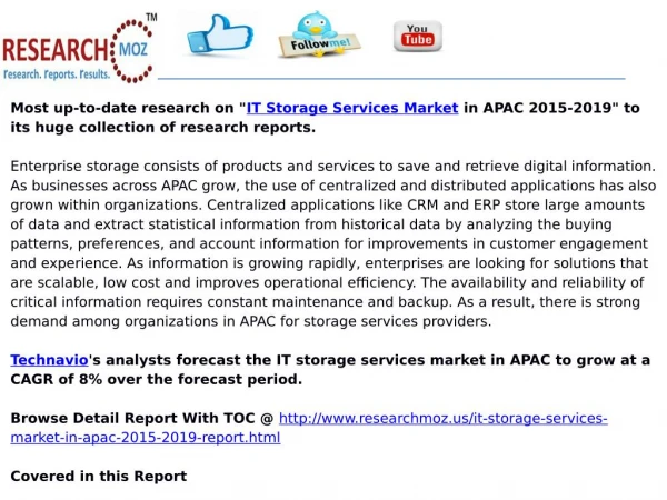 IT Storage Services Market in APAC 2015-2019