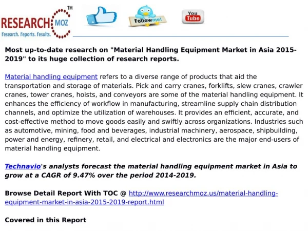 Material Handling Equipment Market in Asia 2015-2019