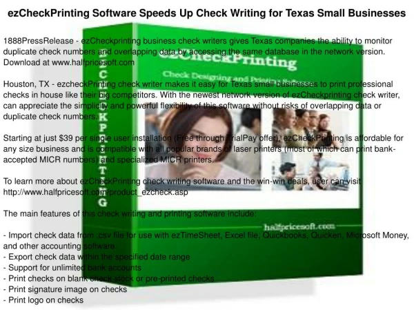 ezCheckPrinting Software Speeds Up Check Writing for Texas Small Businesses