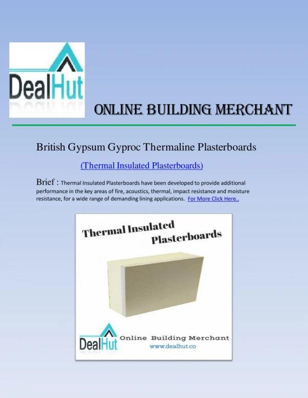 Thermal insulated plasterboard - Dealhut