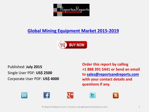 In-Depth Mining Equipment Market Global Analysis and Forecasts 2015 – 2019