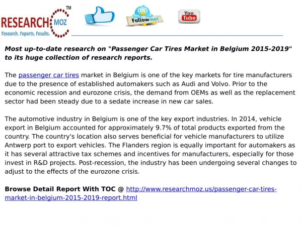 Passenger Car Tires Market in Belgium 2015-2019