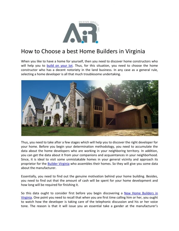 Custom Home Builders in Virginia