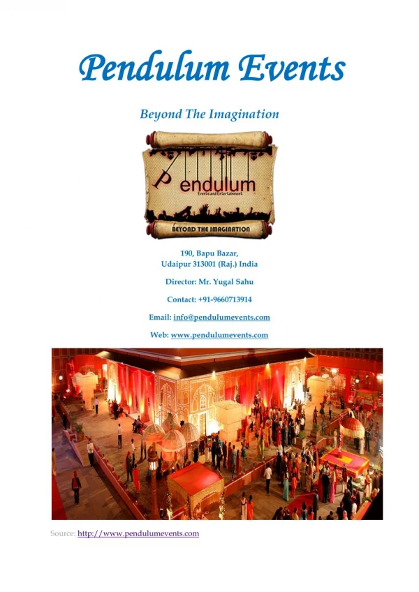 Pendulum events-Event Management and Wedding Planner Company in Udaipur