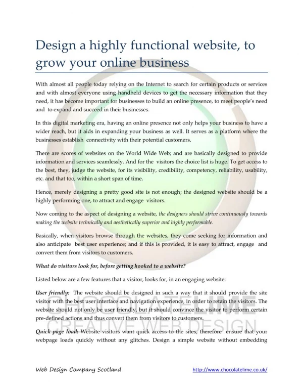 Design a highly functional website, to grow your online business
