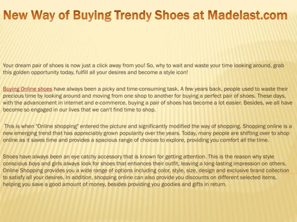 New Way of Buying Trendy Shoes at Madelast.com