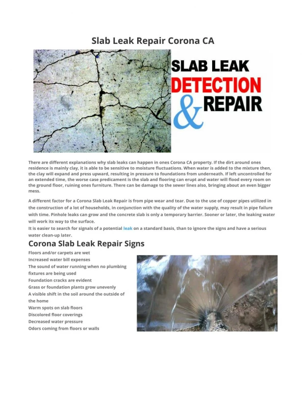 Slab Leak Repair Corona CA