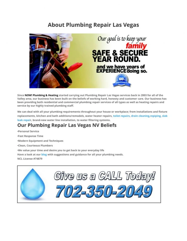 About Plumbing Repair Las Vegas