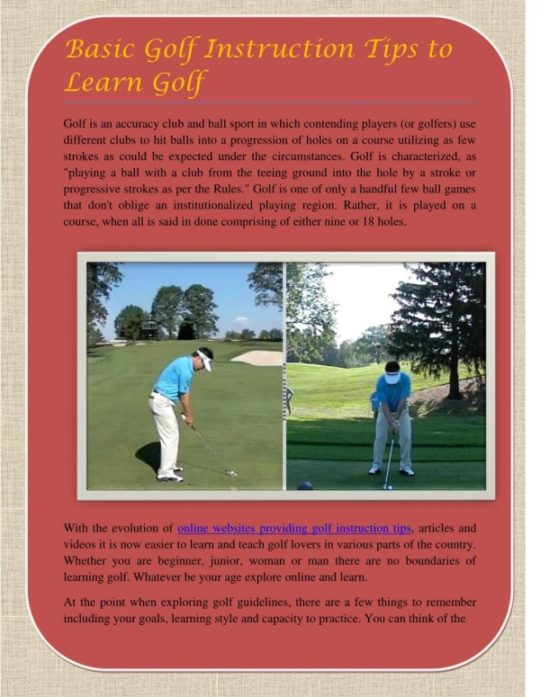 Basic Golf Instruction Tips to Learn Golf