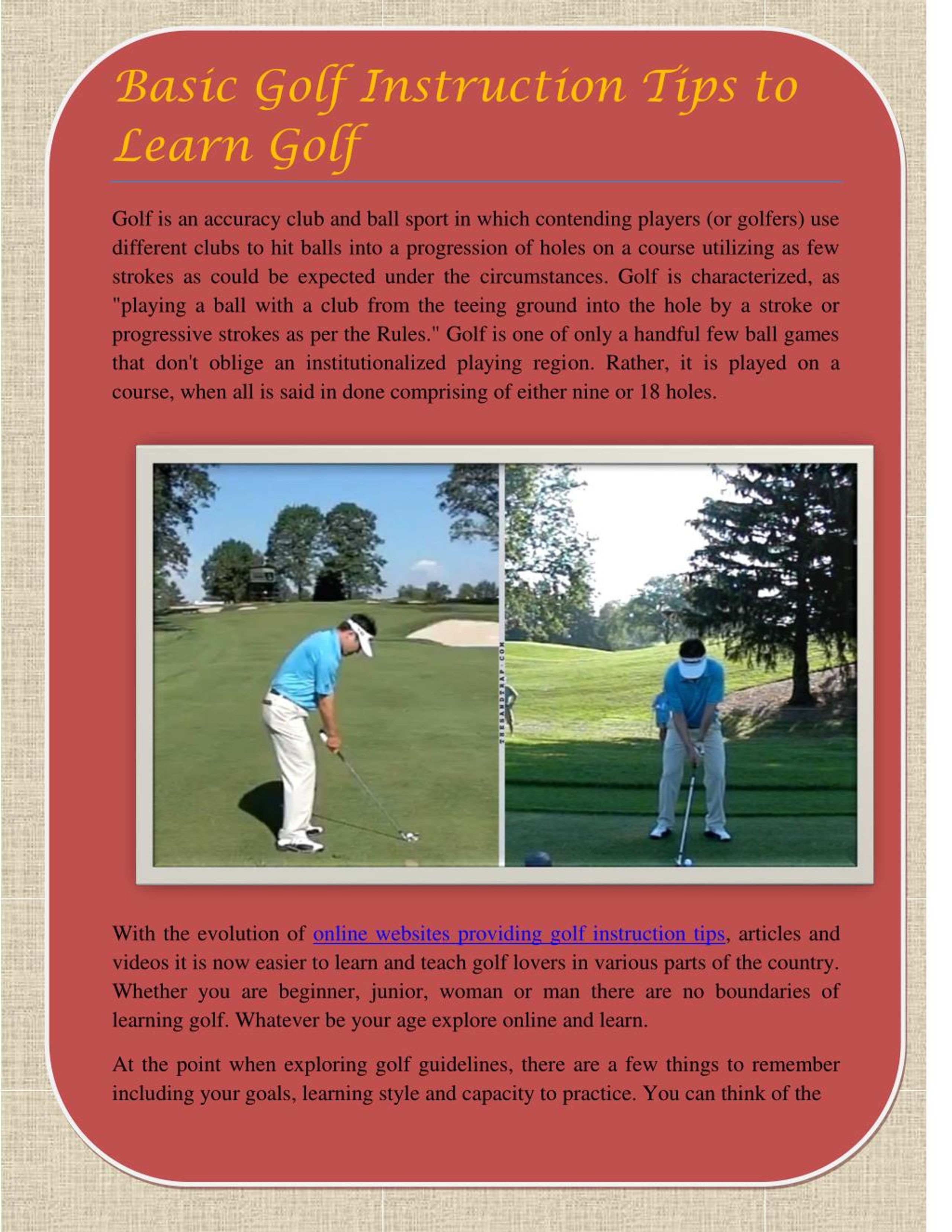 Golf Lesson Structure PPT - Basic Golf Instruction Tips to Learn Golf PowerPoint Presentation ...
