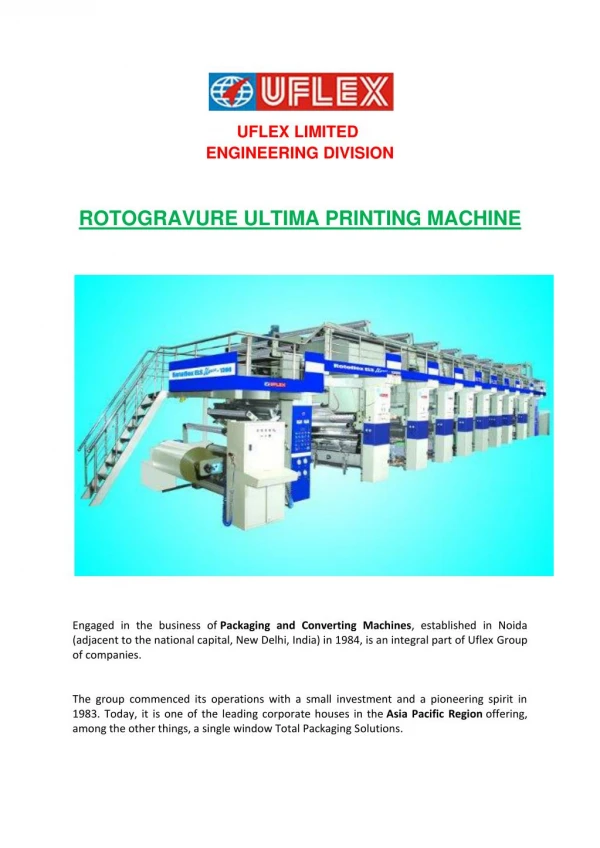 Leading supplier of Rotogravure Printing Machine upress (els), Pouch printing machine