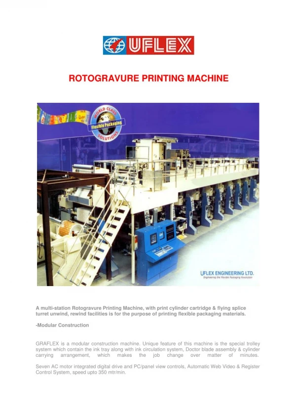 Manufacture of GraflexRotogravure Printing Machine, Pouch printing machine