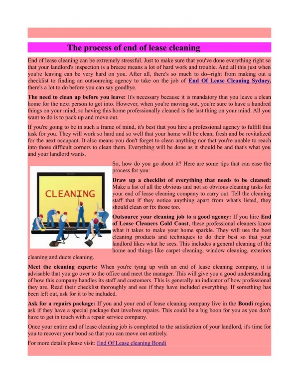 The process of end of lease cleaning