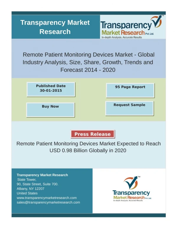 Remote Patient Monitoring Devices Market Expected to Reach USD 0.98 Billion Globally in 2020